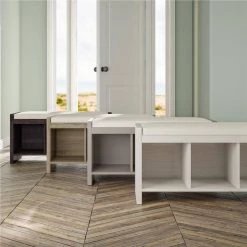 Pebblebrook Grey Taupe Entryway Storage Bench with Cushion 17.9 in. H x 35.9 in. W x 15.9 in. D by Ameriwood Home -Deals HOMESTYLES Store taupe ameriwood home dining benches hd91461 76 1000