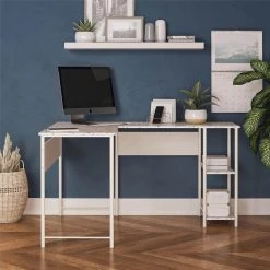 Hanley 56 in. L-Shaped Faux Terrazzo Computer Desk with 2-Shelves by Ameriwood Home -Deals HOMESTYLES Store terrazzo ameriwood home computer desks hd86890 4f 1000