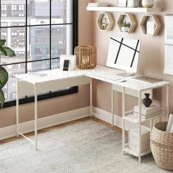 Hanley 56 in. L-Shaped Faux Terrazzo Computer Desk with 2-Shelves by Ameriwood Home -Deals HOMESTYLES Store terrazzo ameriwood home computer desks hd86890 c3 1000