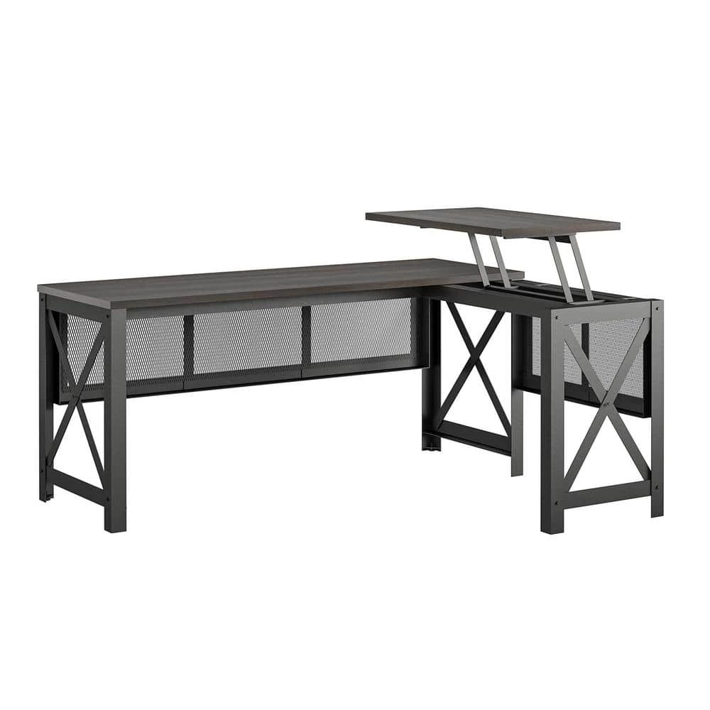 Caswell 67.2 in. Walnut L- Desk with Lift-Top by Ameriwood Home 1 Caswell 67.2 in. Walnut L- Desk with Lift-Top by Ameriwood Home