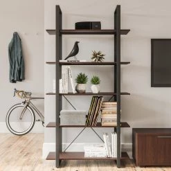 Merge 69 in. Walnut Five Shelf Bookcase by HOMESTYLES -Deals HOMESTYLES Store walnut homestyles bookcases bookshelves 5450 75 31 1000