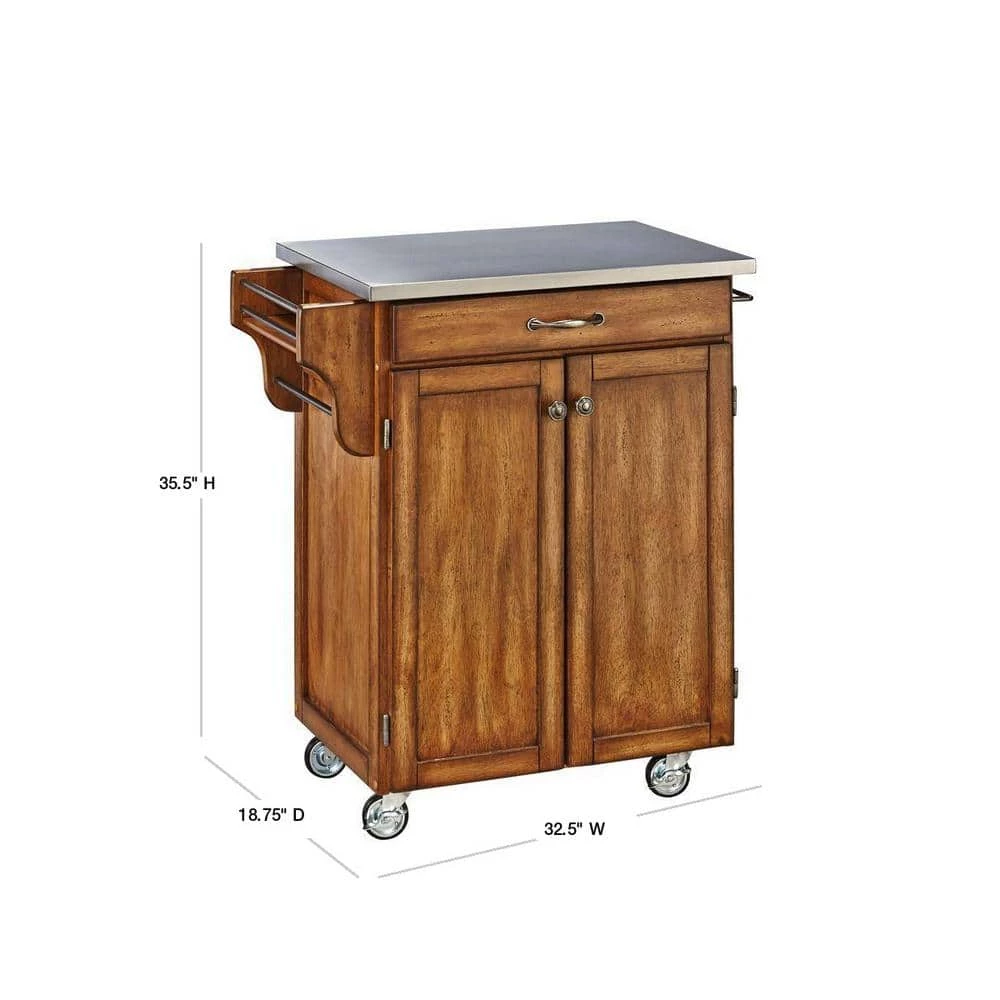 Cuisine Cart Warm Oak Kitchen Cart with Stainless Top by HOMESTYLES 2 Cuisine Cart Warm Oak Kitchen Cart with Stainless Top by HOMESTYLES - Image 2
