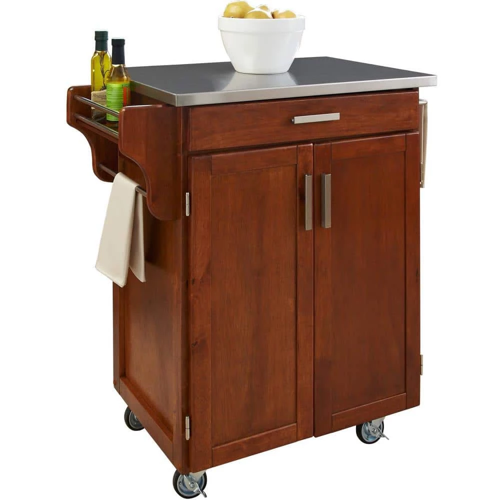 Cuisine Cart Warm Oak Kitchen Cart with Stainless Top by HOMESTYLES 1 Cuisine Cart Warm Oak Kitchen Cart with Stainless Top by HOMESTYLES