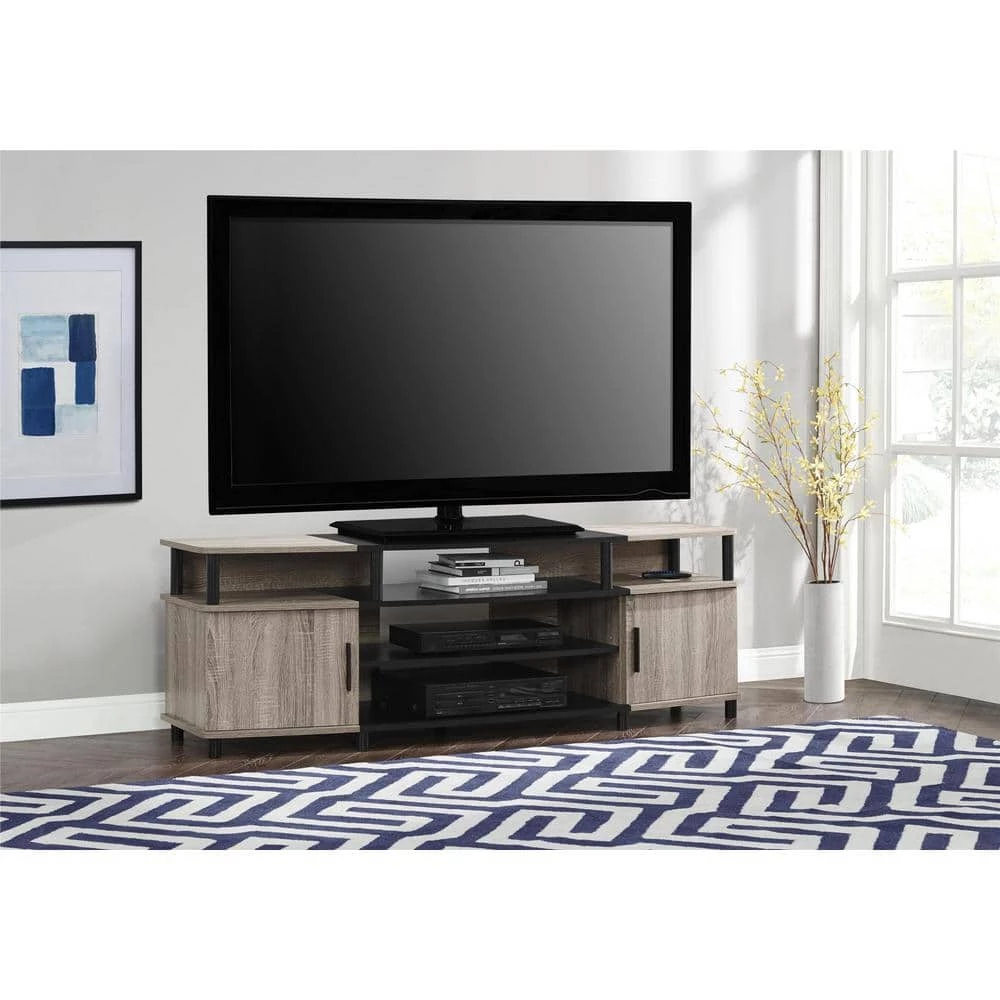 Windsor 63 in. Weathered Oak Particle Board TV Stand Fits TVs Up to 70 in. with Storage Doors by Ameriwood Home 1 Windsor 63 in. Weathered Oak Particle Board TV Stand Fits TVs Up to 70 in. with Storage Doors by Ameriwood Home