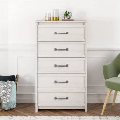 Amherst 5-Drawer Ivory Oak Dresser 54.37 in. H x 30.91 in. W x 16.54 in. D by Ameriwood Home -Deals HOMESTYLES Store white ameriwood home chest of drawers hd06238 4f 1000