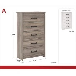 Amherst 5-Drawer Ivory Oak Dresser 54.37 in. H x 30.91 in. W x 16.54 in. D by Ameriwood Home -Deals HOMESTYLES Store white ameriwood home chest of drawers hd06238 76 1000