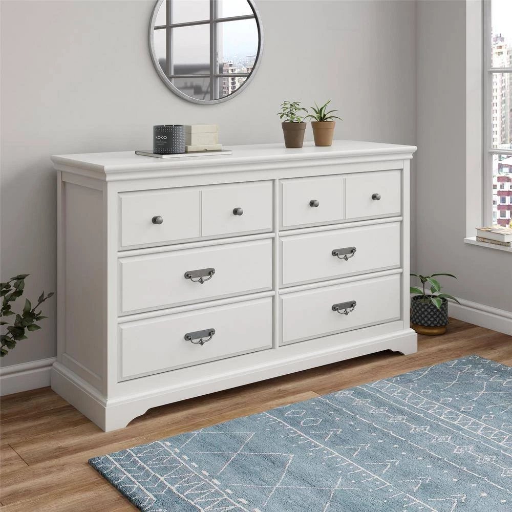 Malvern 6-Drawer in White Dresser (35.9 in. H x 59.2 in. W x 19.1 in. D) by Ameriwood Home 8 Malvern 6-Drawer in White Dresser (35.9 in. H x 59.2 in. W x 19.1 in. D) by Ameriwood Home - Image 8