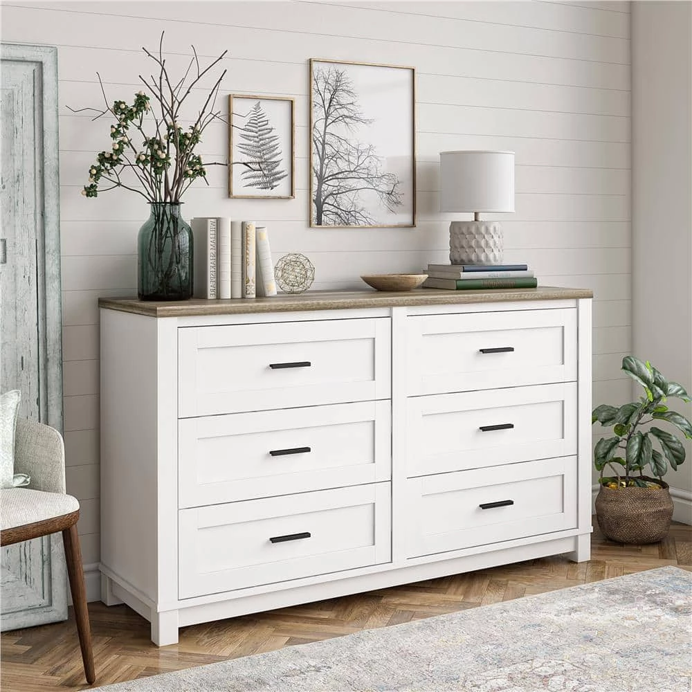 Fall River 6-Drawer White Dresser 32 in. H x 54 in. W x 15.75 in. D by Ameriwood Home 7 Fall River 6-Drawer White Dresser 32 in. H x 54 in. W x 15.75 in. D by Ameriwood Home - Image 7