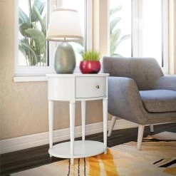 Abelia 21.6 White Round End Table with Drawer and Shelf by Ameriwood Home 17 Abelia 21.6 White Round End Table with Drawer and Shelf by Ameriwood Home -Deals HOMESTYLES Store white ameriwood home end side tables hd12622 4f 1000
