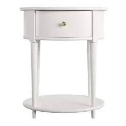 Abelia 21.6 White Round End Table with Drawer and Shelf by Ameriwood Home