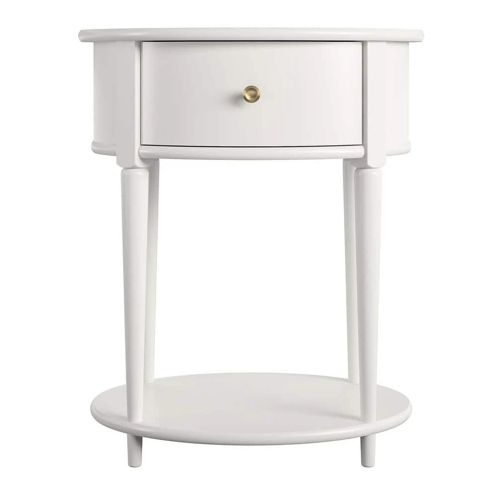 Abelia 21.6 White Round End Table with Drawer and Shelf by Ameriwood Home 1 Abelia 21.6 White Round End Table with Drawer and Shelf by Ameriwood Home