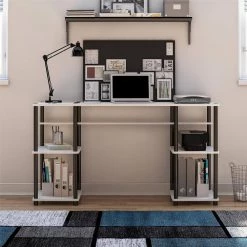 Crocker 55.12 in. White Double Pedestal Desk with Easy Assembly by Ameriwood Home -Deals HOMESTYLES Store white ameriwood home writing desks hd97517 31 1000