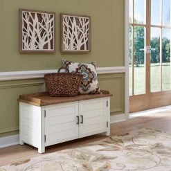 Portsmouth 22.5 in. Wood White and Oak Storage Bench by HOMESTYLES -Deals HOMESTYLES Store white and oak homestyles dining benches 5186 26 31 1000