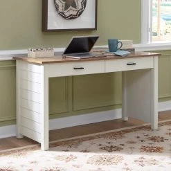 Portsmouth 54 in. W Rectangular White and Oak Wood 2-Drawer Writing Desk by HOMESTYLES -Deals HOMESTYLES Store white and oak homestyles writing desks 5186 15 c3 1000