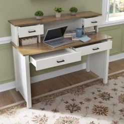 Portsmouth 54 in. W Rectangular Wood 4-Drawer White and Oak Writing Desk and Hutch by HOMESTYLES -Deals HOMESTYLES Store white and oak homestyles writing desks 5186 152 77 1000