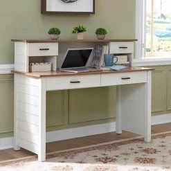 Portsmouth 54 in. W Rectangular Wood 4-Drawer White and Oak Writing Desk and Hutch by HOMESTYLES -Deals HOMESTYLES Store white and oak homestyles writing desks 5186 152 c3 1000