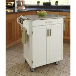 Cuisine Warm White Kitchen Cart with Salt and Pepper Gray Granite Top by HOMESTYLES -Deals HOMESTYLES Store white homestyles kitchen carts 9001 0023 31 1000