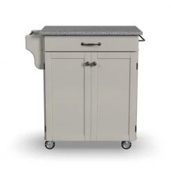 Cuisine Warm White Kitchen Cart with Salt and Pepper Gray Granite Top by HOMESTYLES