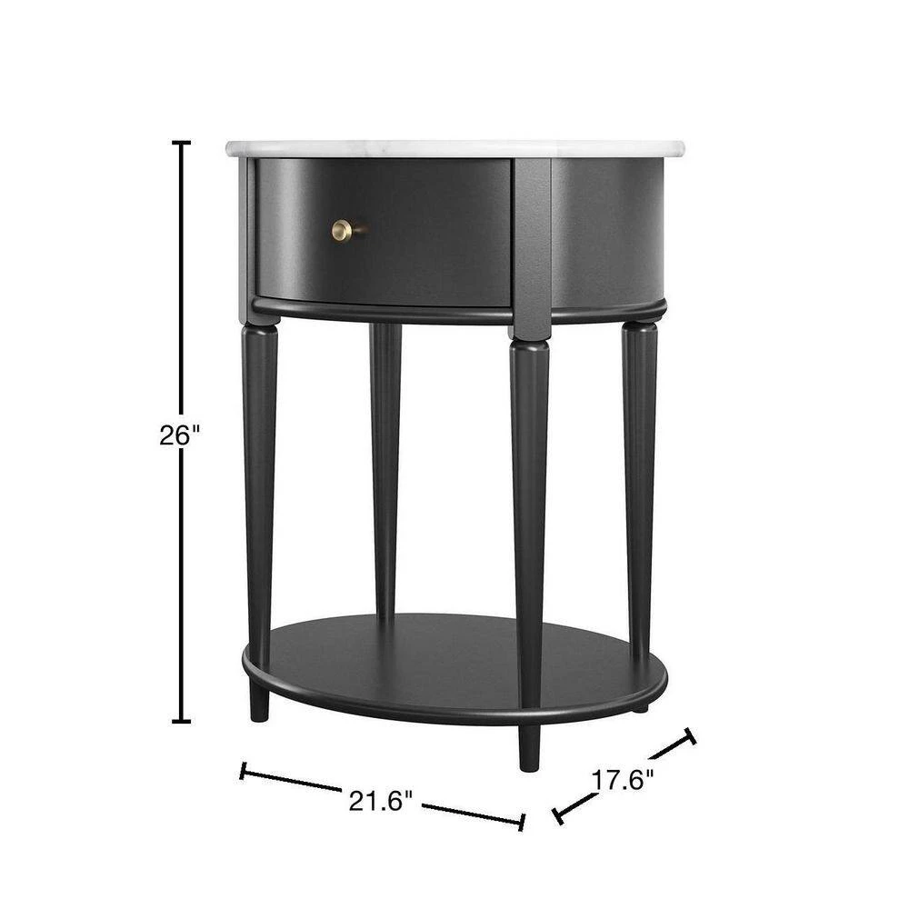 Abelia 21.6 in. Black with Faux Marble Top Round End Table with Drawer and Shelf by Ameriwood Home 3 Abelia 21.6 in. Black with Faux Marble Top Round End Table with Drawer and Shelf by Ameriwood Home - Image 3
