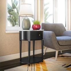 Abelia 21.6 in. Black with Faux Marble Top Round End Table with Drawer and Shelf by Ameriwood Home 18 Abelia 21.6 in. Black with Faux Marble Top Round End Table with Drawer and Shelf by Ameriwood Home -Deals HOMESTYLES Store white marble ameriwood home end side tables hd29554 4f 1000