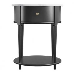 Abelia 21.6 in. Black with Faux Marble Top Round End Table with Drawer and Shelf by Ameriwood Home