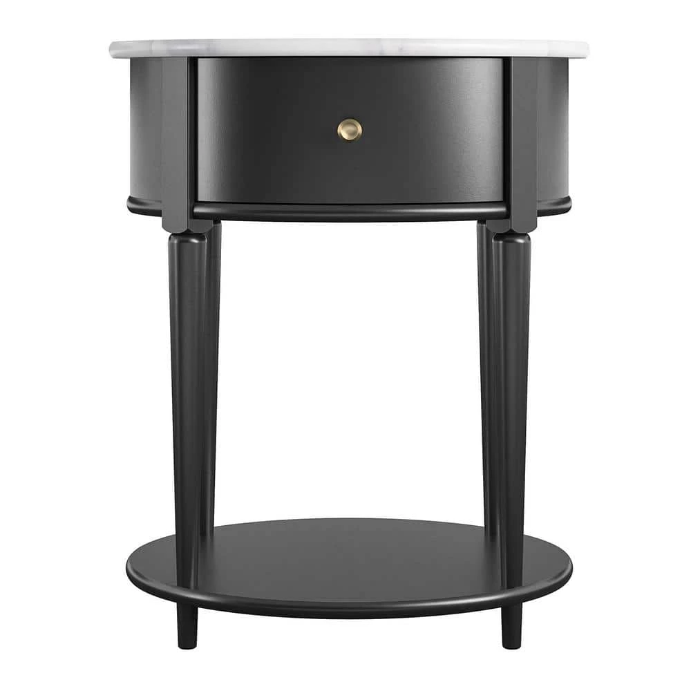 Abelia 21.6 in. Black with Faux Marble Top Round End Table with Drawer and Shelf by Ameriwood Home 1 Abelia 21.6 in. Black with Faux Marble Top Round End Table with Drawer and Shelf by Ameriwood Home