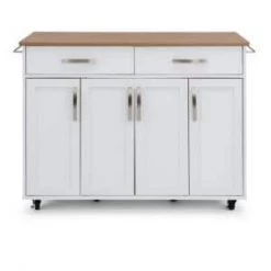 Brookshire White Kitchen Cart with Natural Wood Top by HOMESTYLES