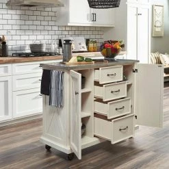 Seaside White Kitchen Cart with Stainless Steel Top by HOMESTYLES -Deals HOMESTYLES Store white with stainless steel top homestyles kitchen carts 5523 952 1f 1000