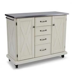 Seaside White Kitchen Cart with Stainless Steel Top by HOMESTYLES
