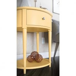 Abelia 21.6 in. Pale Yellow Round End Table with Drawer and Shelf by Ameriwood Home -Deals HOMESTYLES Store yellow ameriwood home end side tables hd36795 1f 1000