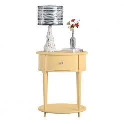 Abelia 21.6 in. Pale Yellow Round End Table with Drawer and Shelf by Ameriwood Home -Deals HOMESTYLES Store yellow ameriwood home end side tables hd36795 4f 1000