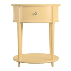 Abelia 21.6 in. Pale Yellow Round End Table with Drawer and Shelf by Ameriwood Home